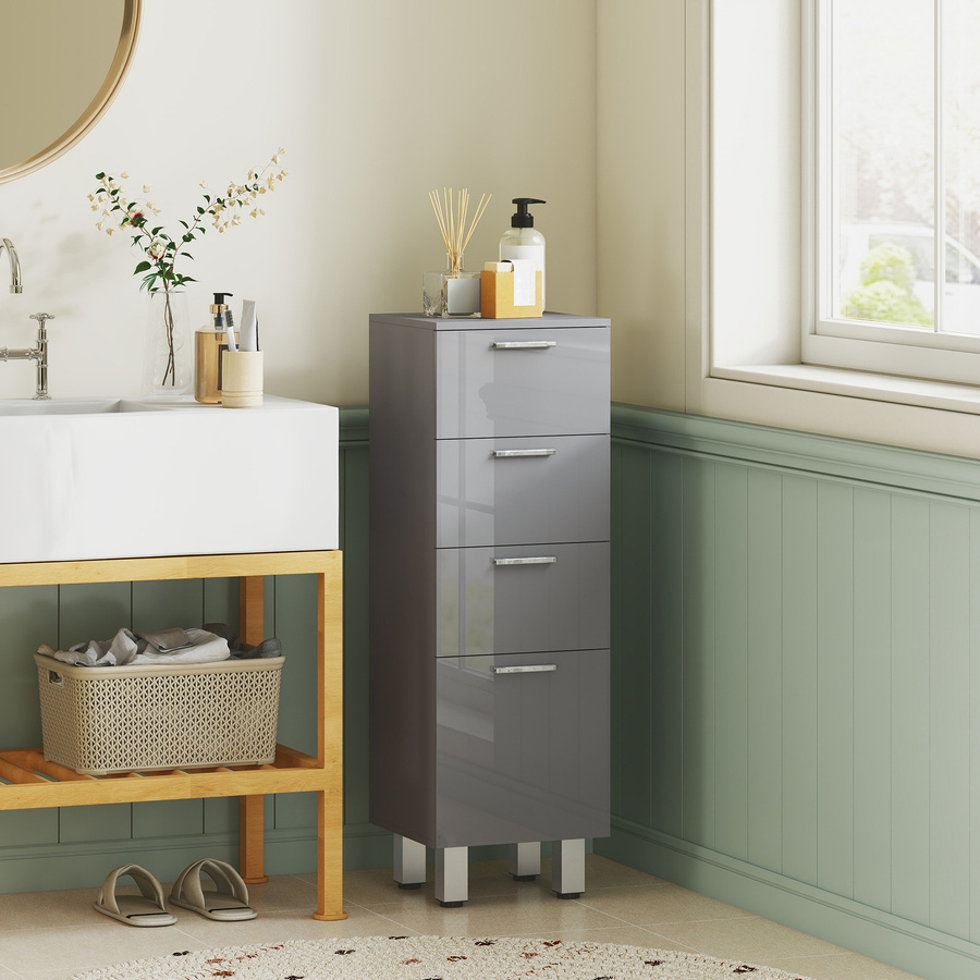 kleankin Badezimmerschrank Nischenschrank mit 3 Schubladen und verstellbarem Regal in Grau, B/T/H: 33 x 30 x 93 cm - Bild 2
