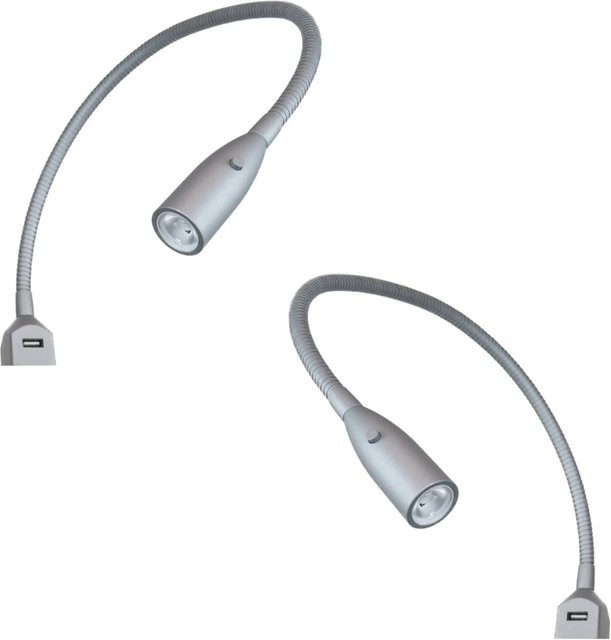 Kalb 2er Set Flexible LED Bettleuchten in Silbergrau mit integrierter USB-Ladefunktion und warmweißem Licht - Bild 1