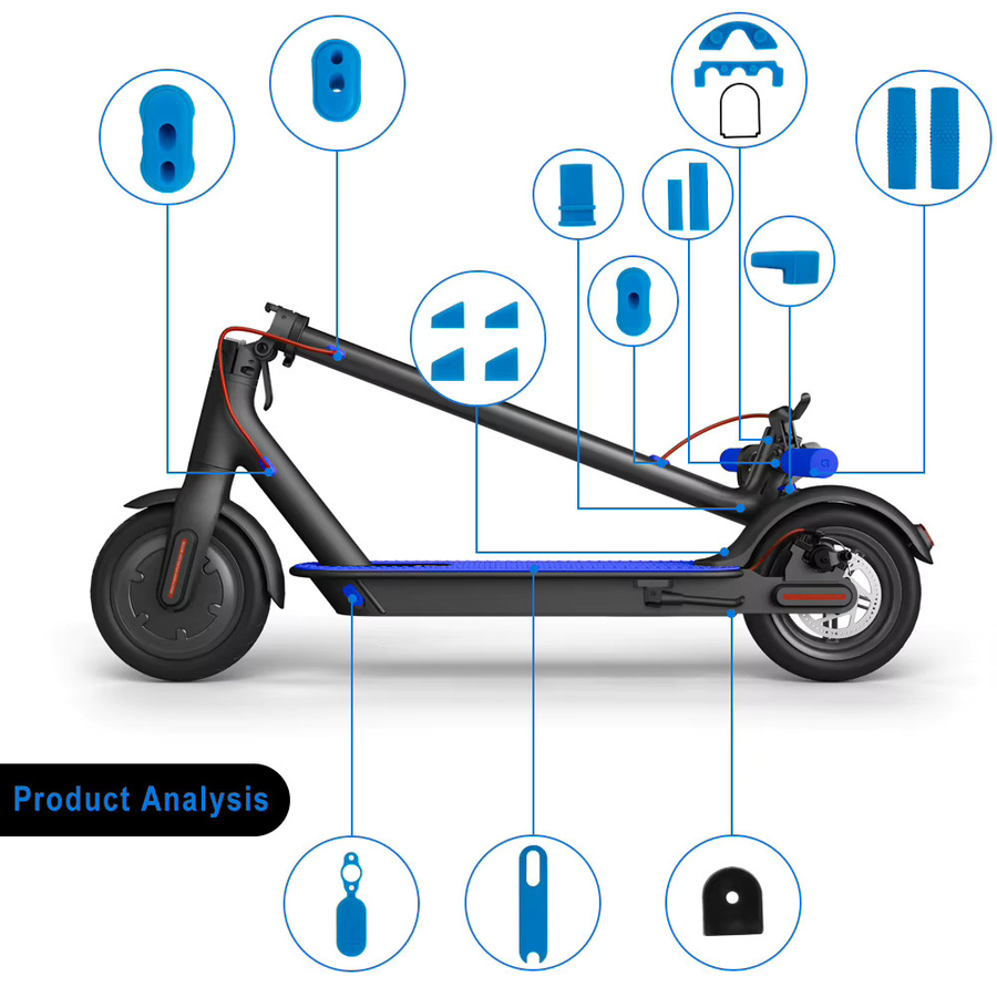 Xiaomi Zubehör Set für E-Scooter mit Silikon Fußmatte und Lenker Grip Abdeckungen in Rot oder Blau - Bild 1