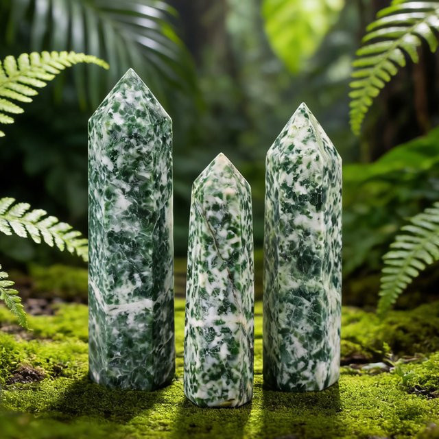 RYCRYSTAL Qinghai Jade Obelisk Spitze aus natürlichem Kristallstein in Grün, 5-8 cm - Bild 1