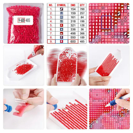 FIYO Diamond Painting Set Mädchen mit Blumen in Rot, 5D Kreuzstich Bastelset aus Canvas und Kunstharz, B/H: 30 x 20 cm