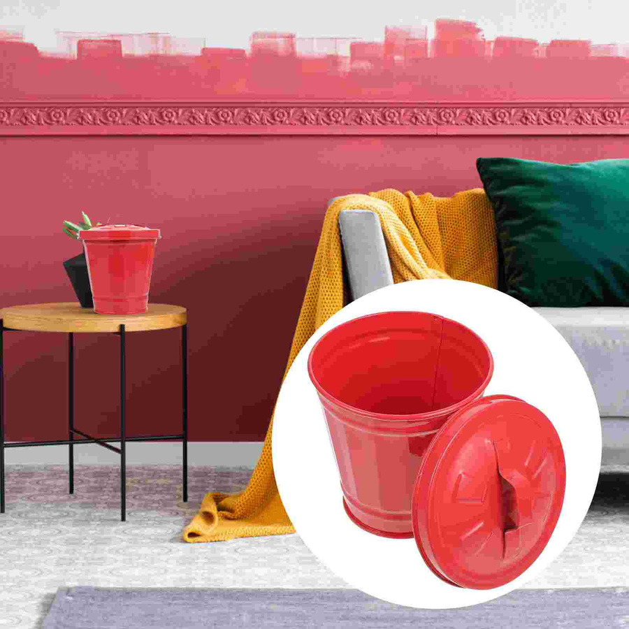 Metallischer Schreibtisch-Mülleimer und Stifthalter in Rot für Büro und Desktop - Bild 3