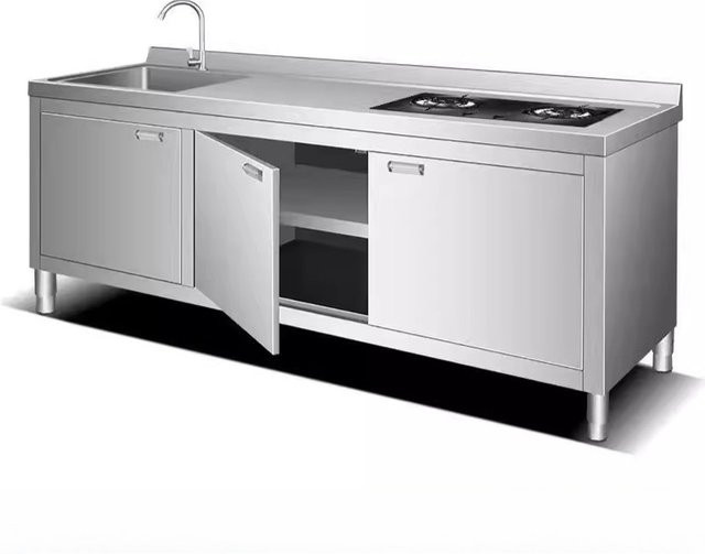 OAKCIA Waschbeckenunterschrank aus Edelstahl in Silber, minimalistisches Design für Küche, Esszimmer oder Balkon, matt mit Scharniertüren und internen Regalen, B/T/H: 80,0 x 50,0 x 50,0 cm - Bild 1