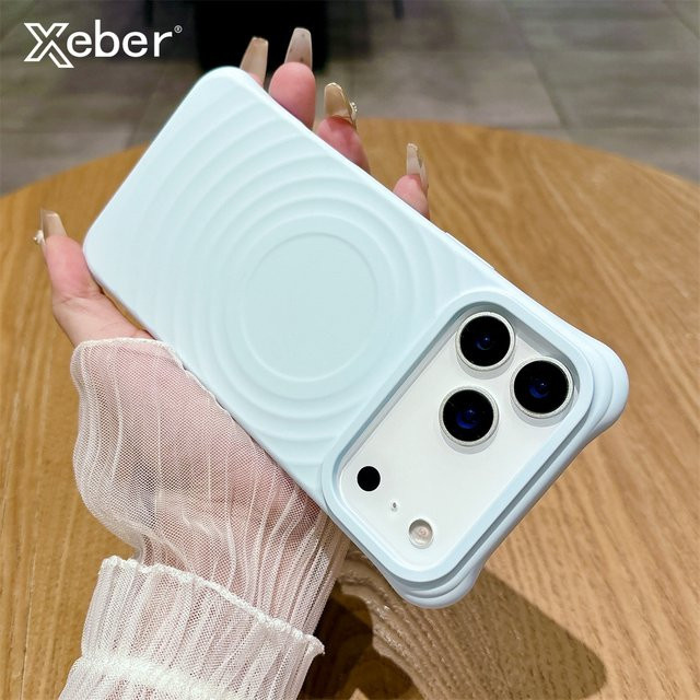Xeber Luxus Ripple Liquid Silicon Hülle mit MagSafe für iPhone 17 16 15 14 13 Pro Max, Grau, Stoßfeste Magnetische Abdeckung - Bild 1