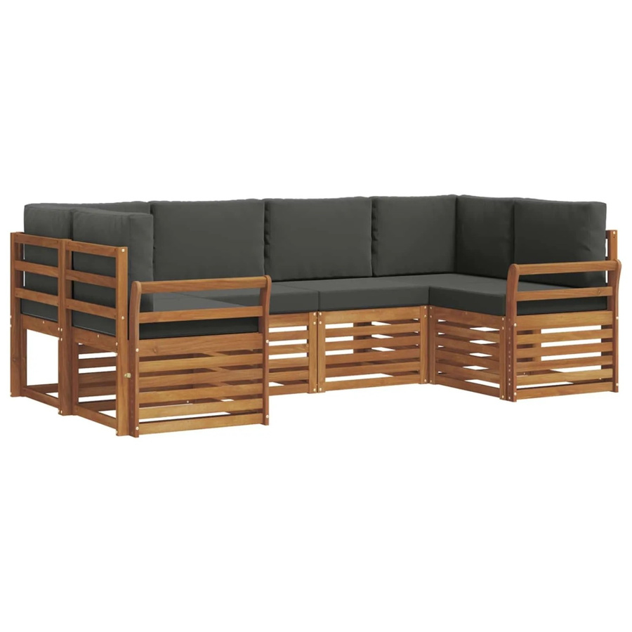 vidaXL Sofagarnitur aus Massivholz Akazie in Natur und Anthrazit, 20-teiliges L-Shape Set mit Sitz- und Rückenkissen - Bild 2