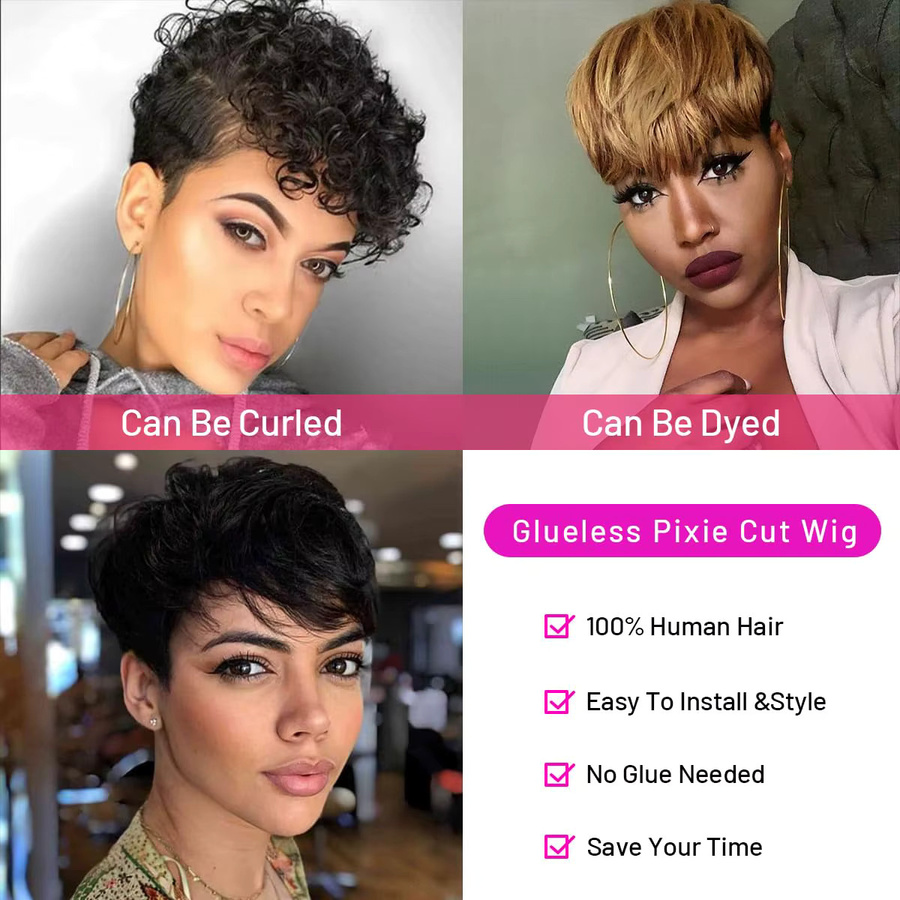 Lolely Dream Pixie Cut Perücke, Echthaar, kurzer Bob mit Pony, Damen - Bild 4
