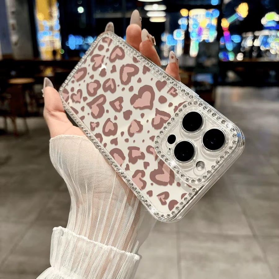 Caynes Stoßfeste Handyhülle mit Herzform und Leopardenmuster für iPhone 12 bis 17 Pro Max, Transparent/Multicolor - Bild 2