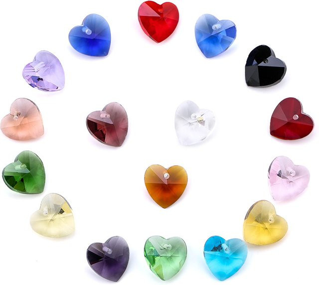 SMI Fine Herz Anhänger, Glas, Bunt, Kristall, 14 mm, Charms - Bild 1