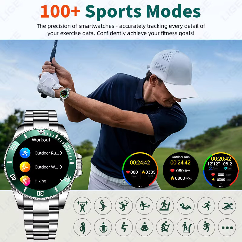 LIGE Smartwatch für Herren aus Vollstahl mit Bluetooth-Anruffunktion, Sprachassistent und Sport- sowie Schlafmonitor, kompatibel mit Android und iOS, Farbe: Silber/Blau - Bild 4