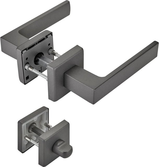 SO-TECH Türdrückergarnitur CUBE Anthrazit Matt mit WC-Rosette und Befestigungsmaterial aus Aluminium - Bild 1