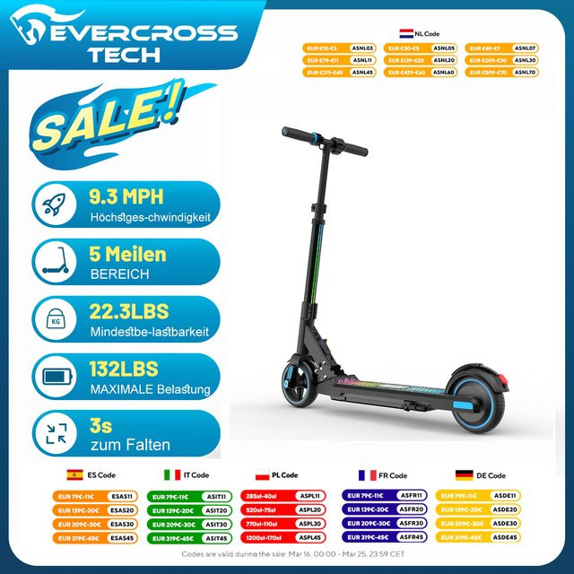 EVERCROSS TECH EV06C Elektroroller für Kinder, faltbar, mit LED-Bildschirm, bunte Lichter - Bild 1