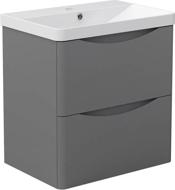 AICA Badmöbel Smiely 2-teiliges Badezimmerset mit Waschtisch aus Mineralguss und Unterschrank in Anthrazit Hochglanz mit grifflosen Softclose Schubladen, Breite: 50 cm - Bild 1