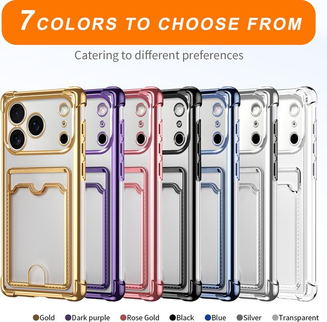 Transparente Handyhülle mit Kartenhalter für Apple iPhone 11 bis iPhone 17 Pro Max in Transparent, Blau und Lila - Bild 1