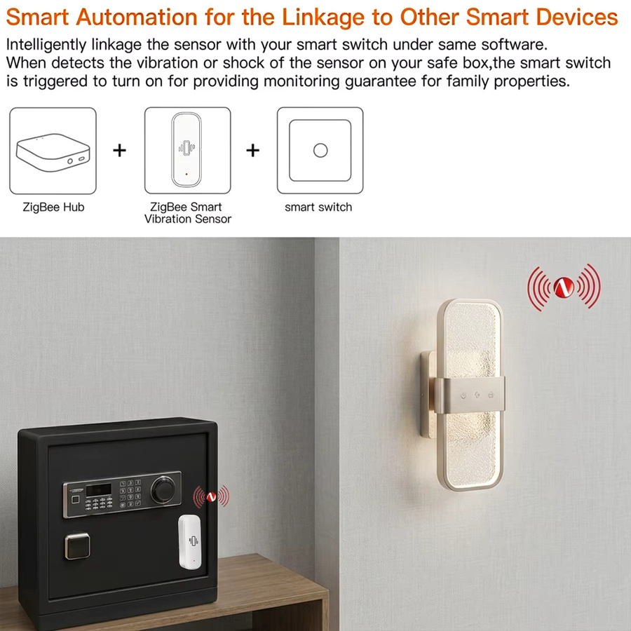 Tuya Zigbee Vibrationssensor mit XYZ-Achsen-Neigungserkennung für Echtzeit-Bewegungs- und Erschütterungsalarm, Sicherheitsschutz für Tresor, Tür und Fenster in Weiß oder Grau - Bild 3