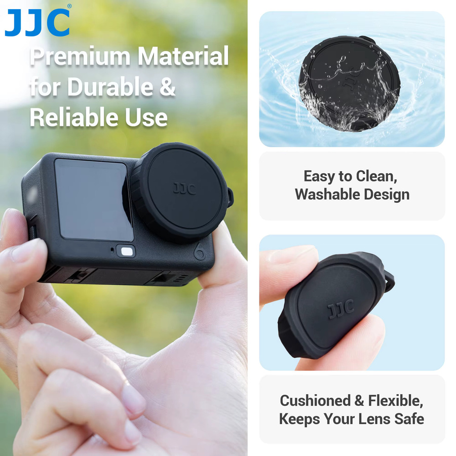 JJC Silikon-Objektivdeckel für DJI Osmo Action 6 in Schwarz mit Anti-Verlust-Schnur - Bild 3