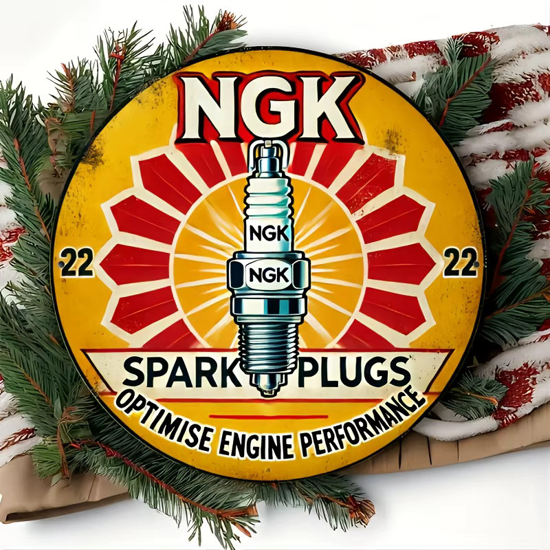 Potdemiel NGK Zündkerzen Metallschild Runde Wandkunst Dekoration Gelb B/H: 20,32 x 20,32 cm - Bild 3