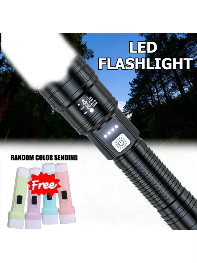 KDULIT Ultrahelle LED-Taschenlampe 5000LM Schwarz mit Teleskop-Zoom und Akku für Outdoor, Camping und Angeln - Bild 4