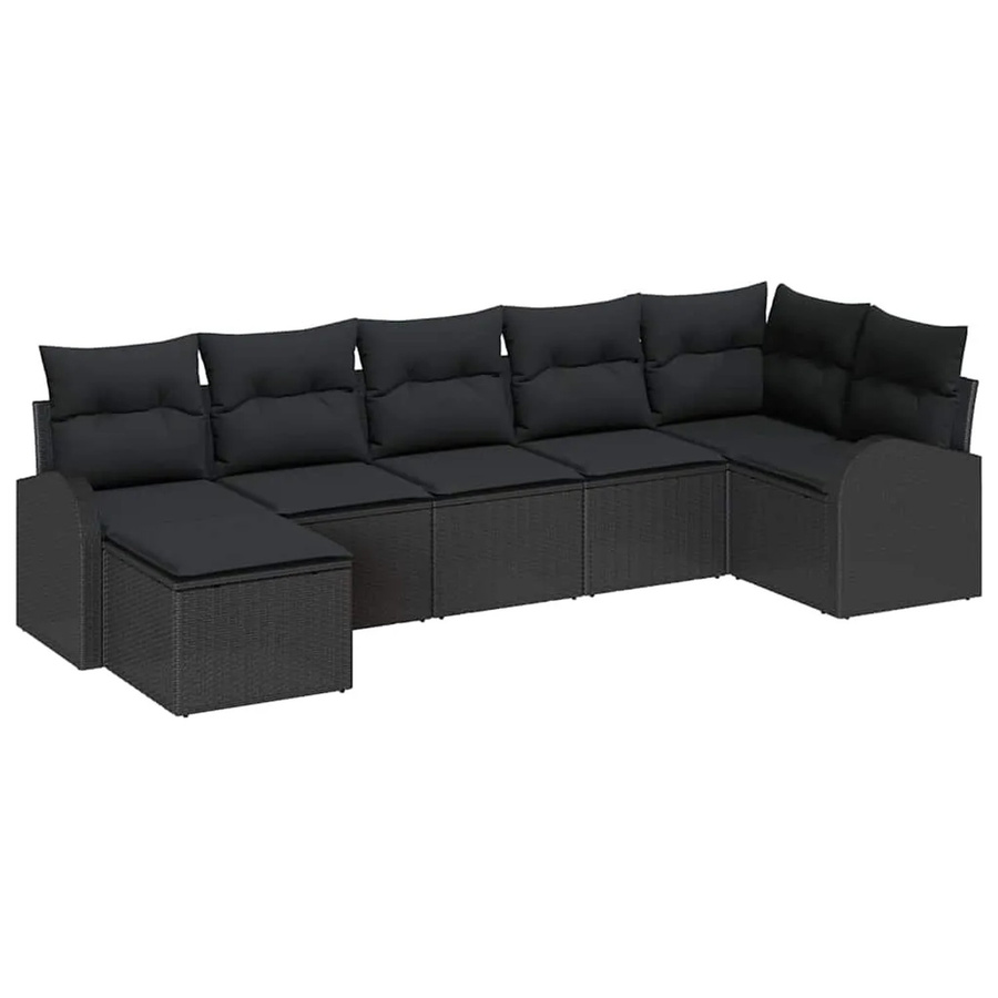 vidaXL Garten-Sofa-Set aus Polyrattan in Schwarz mit 7-teiligem Set und Kissen im L-Shape Design - Bild 2