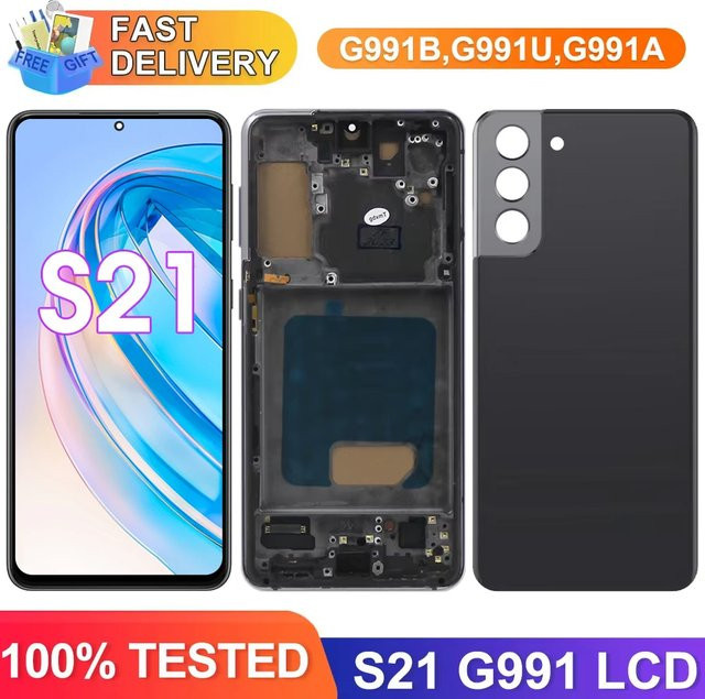 Samsung Galaxy S21 5G G991B LCD Display mit Rahmen und Touch Screen in Schwarz als Ersatzteil für die Montage - Bild 1