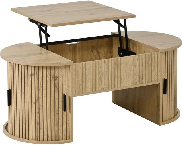 PXloue Höhenverstellbarer Couchtisch in Eiche mit Lift-up-Funktion, offenen Regalen und verstecktem Stauraum, B/T/H: 60,0 x 50,0 x 40,5 cm - Bild 1