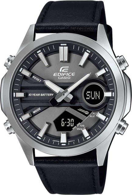Casio Edifice Armbanduhr, Quarz, Edelstahl, Leder, Schwarz, Herren - Bild 1