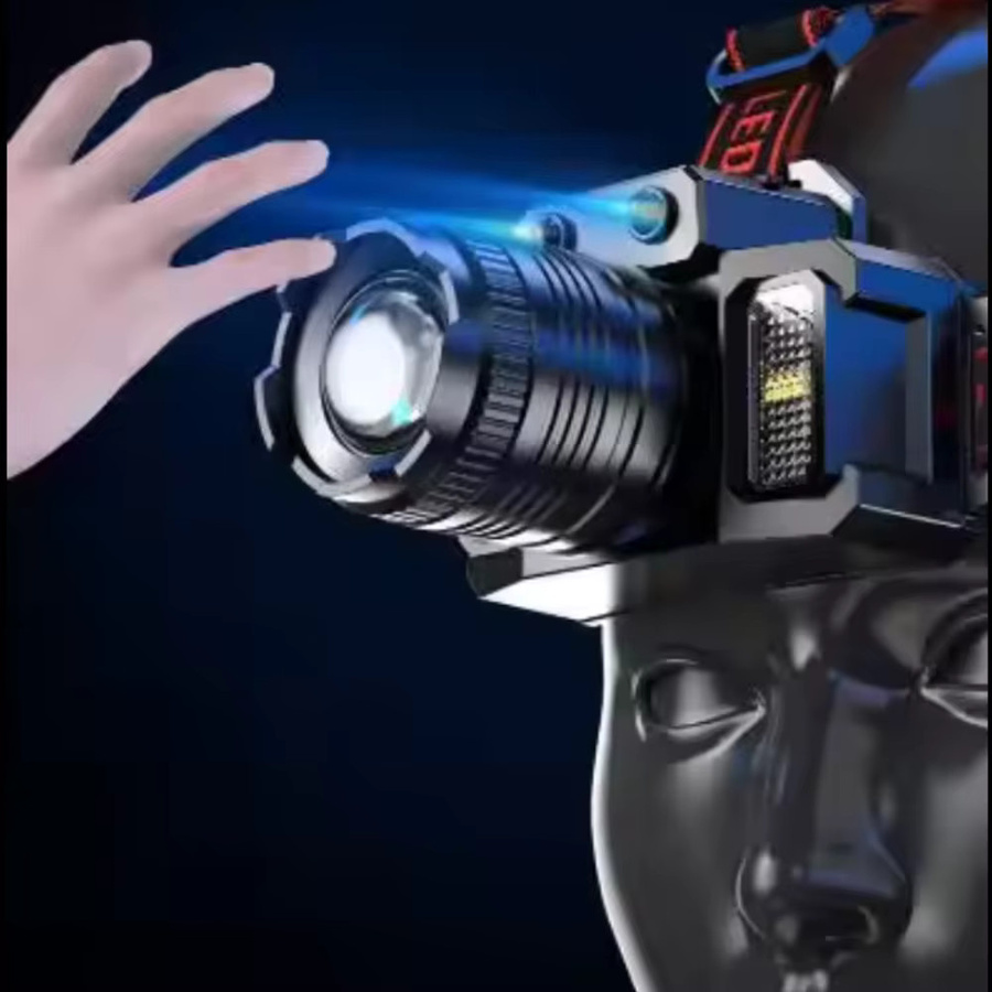USB wiederaufladbarer Stirnlicht-Scheinwerfer mit Bewegungssensor und Zoom in Schwarz - Bild 2
