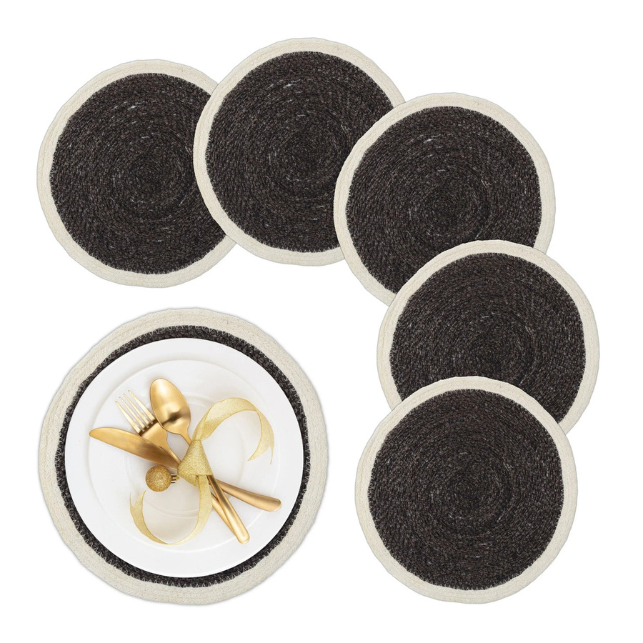Relaxdays Tischset aus Seegras in Schwarz und Creme, hitzebeständig, B: 37 cm, H: 37 cm, T: 0,5 cm - Bild 2
