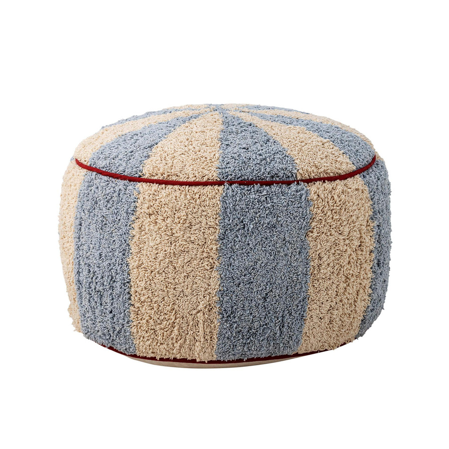 Bloomingville Mini Charoline Pouf aus Baumwolle in Blau und Beige mit Streifenmuster, Durchmesser: 44 cm - Bild 1