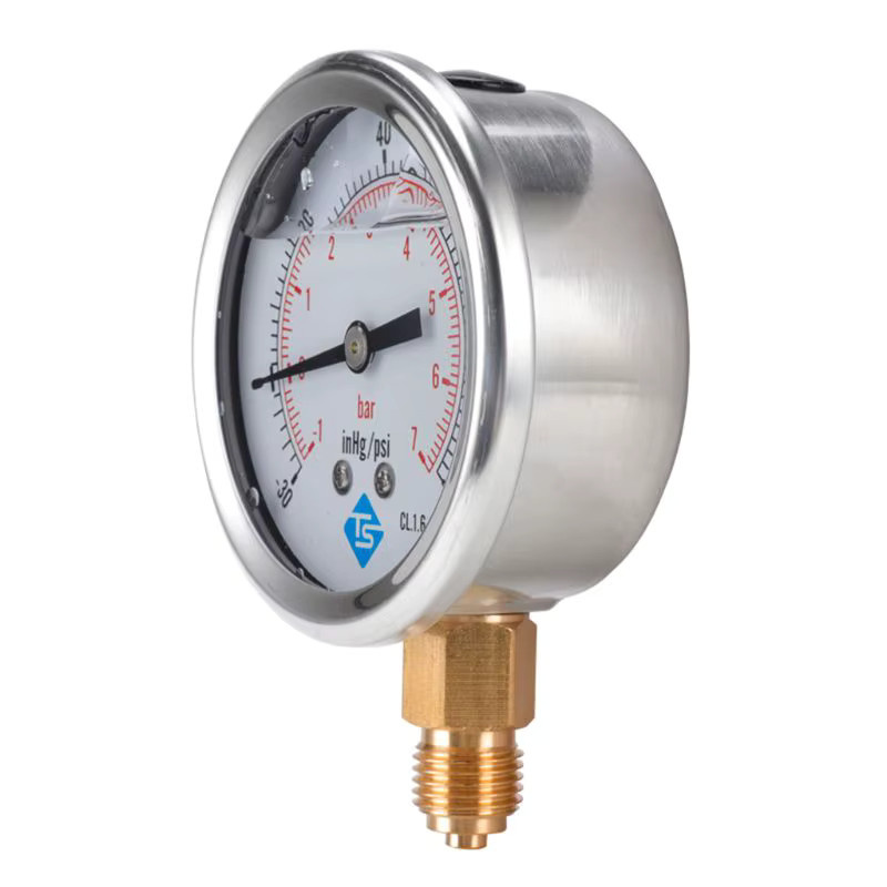 OOTDTY Verbunddruck-Vakuummeter mit Glycerinfüllung, Messbereich 1/10bar bis -30 hg, Anschluss 1/4 BSP, Farbe Silber - Bild 2