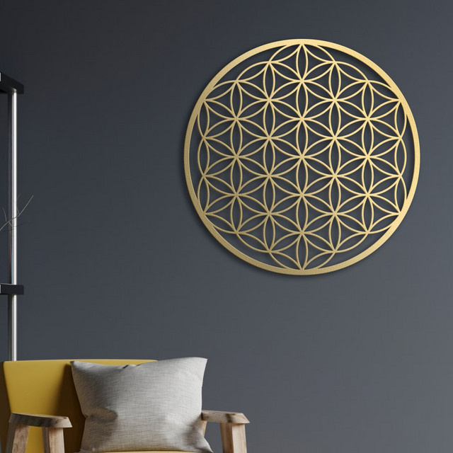 CIFBUY Wandskulptur Blume des Lebens und Lotus aus Metall in Gold, Mandala Wanddeko mit floralem und geometrischem Design - Bild 1