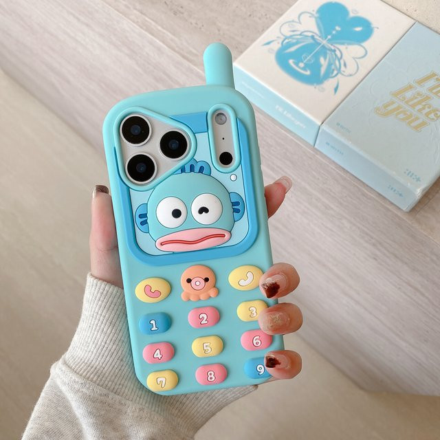 Sanrio Hangyodon 3D Handyhülle aus weichem Silikon für Apple iPhone 17, 16, 15, 14, 13 Pro Max in Blau - Bild 1