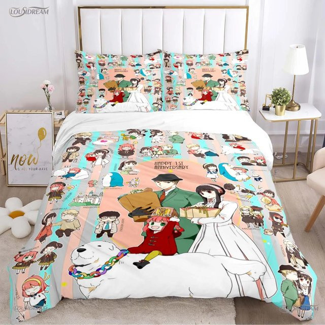 Spy x Family Anime Bettwäscheset aus Mikrofaser mit Steppdeckenbezug und Kissenbezügen, Mehrfarbig, B/H: 135 x 200 cm - Bild 1