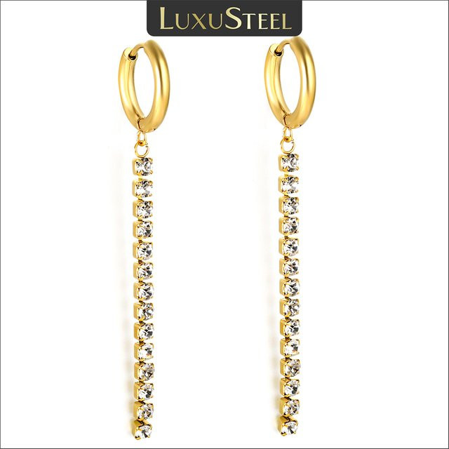 LUXUSTEEL Ohrringe Edelstahl, Weiß, Zirkonia, Damen, 14 mm - Bild 1