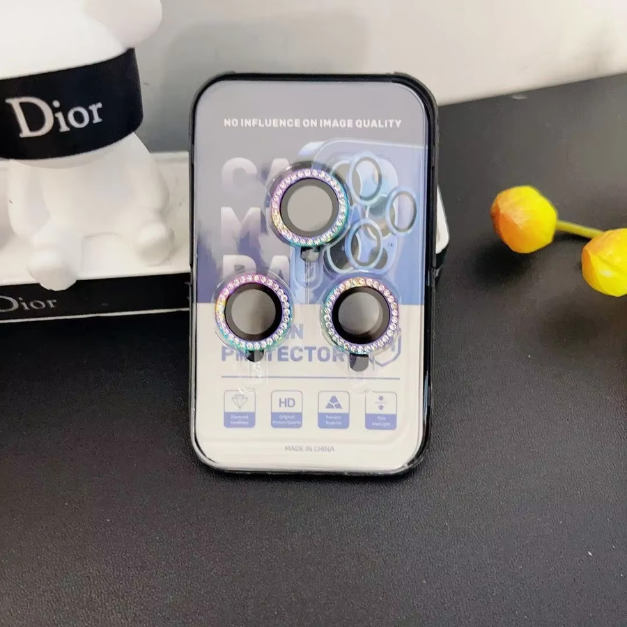 Bunter Diamant Kameraobjektivschutz aus Metall und Glas für Apple iPhone 12, 13 Mini, 14, 15 und 16 Pro Max Plus, 2-3 Stück - Bild 1