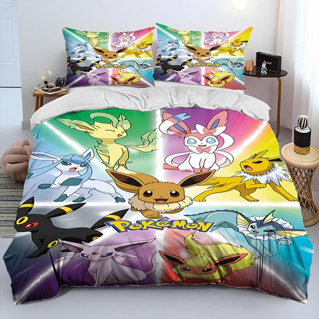 Gu Tao Pokemon Pikachu 3D Cartoon Bettwäsche-Set mit Bettbezug und Kissenbezug, Mehrfarbig, B/H: 140 x 210 cm - Bild 1