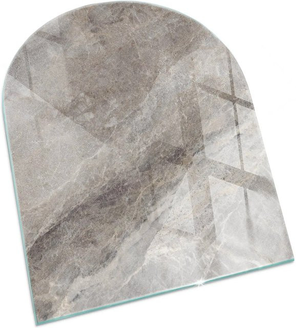 Tulup Kaminofen Glasplatte als Bodenplatte in Grau mit Natursteinmuster, Halbkreis, B: 80 cm, T: 70 cm - Bild 1