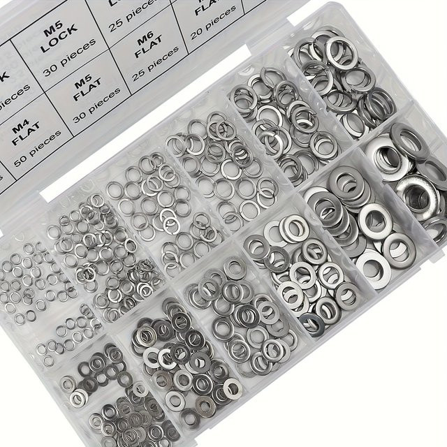 Zimir Unterlegscheiben-Set aus Edelstahl in Silber, 400 Stück bestehend aus 200 flachen Unterlegscheiben und 200 Federscheiben für M3 M4 M5 M6 M8 M10 - Bild 1