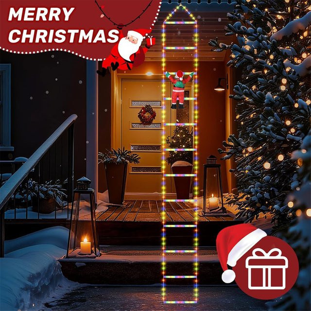 LED-Weihnachtsbeleuchtung als dekorative Leiter-Lichterkette mit Weihnachtsmann für drinnen und draußen zur Dekoration von Fenster, Garten und Weihnachtsbaum - Bild 1