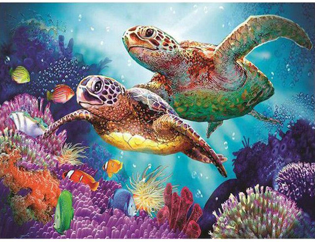FIYO Diamond Painting Schildkröte als DIY Mosaik-Stickerei für moderne Wanddekoration, mehrfarbig, B/H: 30 x 20 cm - Bild 1