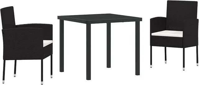 vidaXL Garten Essgruppe aus Polyrattan in Schwarz mit Kissen, 3-teilig, Tisch und Stühle für Garten und Terrasse - Bild 1