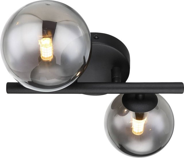 Globo LED-Wandleuchte Riha 2-flammig Schwarz Matt, Glas Rauchfarben, B/H/T: 25 x 12,5 x 24 cm - Bild 1