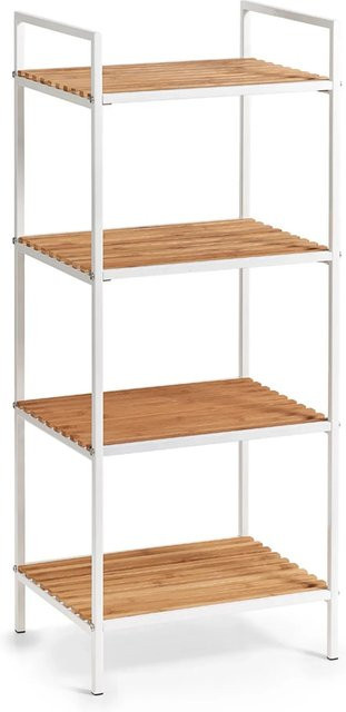 Zeller Standregal mit 4 Ablagen aus Bambus und Metall in Weiß, B/T/H: 39 x 33 x 95 cm - Bild 1