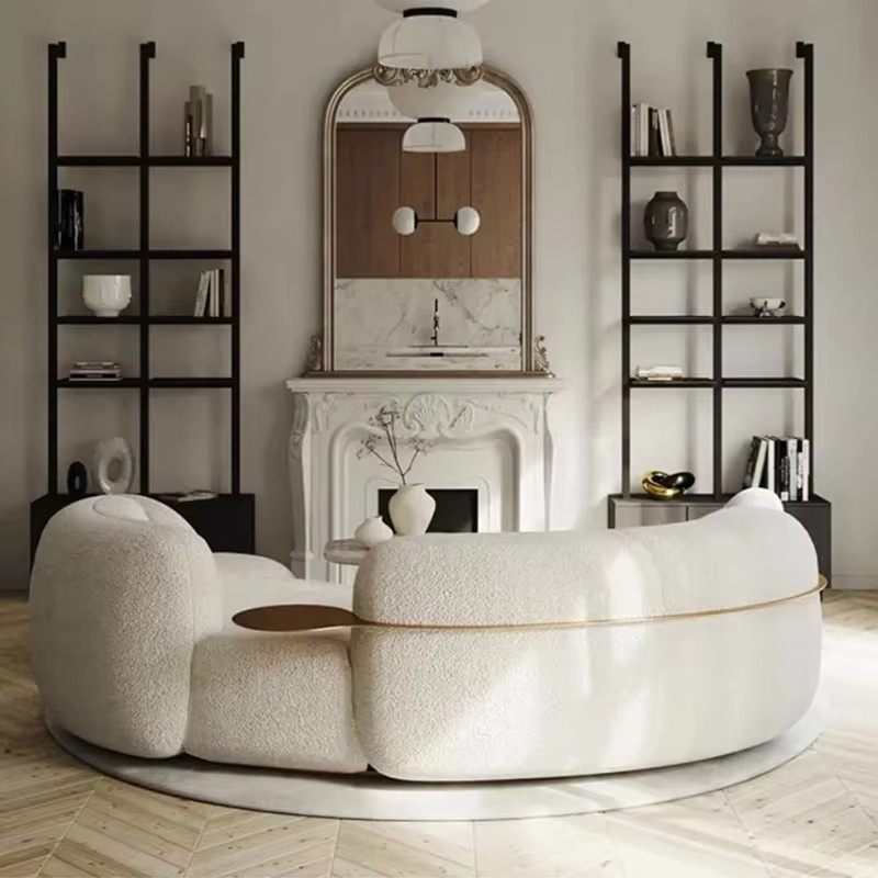 DUTRIEUX Modernes Gebogenes Sofa in Weiß mit Bouclé- und Samtbezug für dein Wohnzimmer - Bild 3
