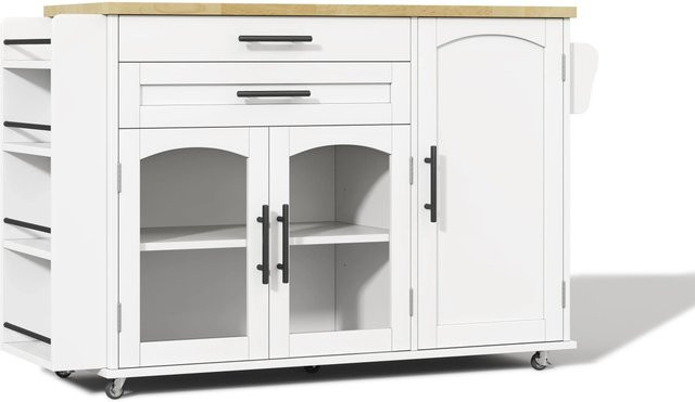 okwish Kücheninsel mit klappbarer Arbeitsplatte und Gewürzregal in Weiß, B/T/H: 120 x 45 x 90 cm - Bild 1