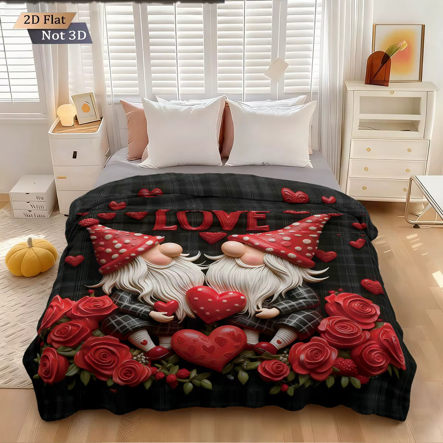Weiche Flanelldecke mit Zwergen-Print für Valentinstag, Rot, Polyester - Bild 2