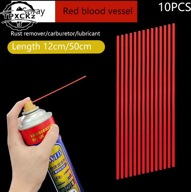 10 Stück Sprühdosen-Verlängerungsrohre in Rot als Ersatzzubehör für Rostentferner und Schmiermittel mit Längen von 12 cm, 25 cm und 50 cm - Bild 1