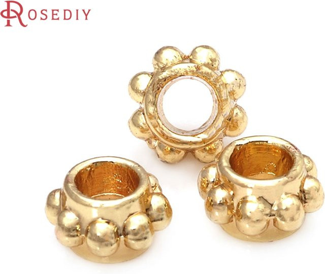 Rosediy Armbandperlen, 18K Goldfarbene Messing, Runde Abstandsperlen - Bild 1