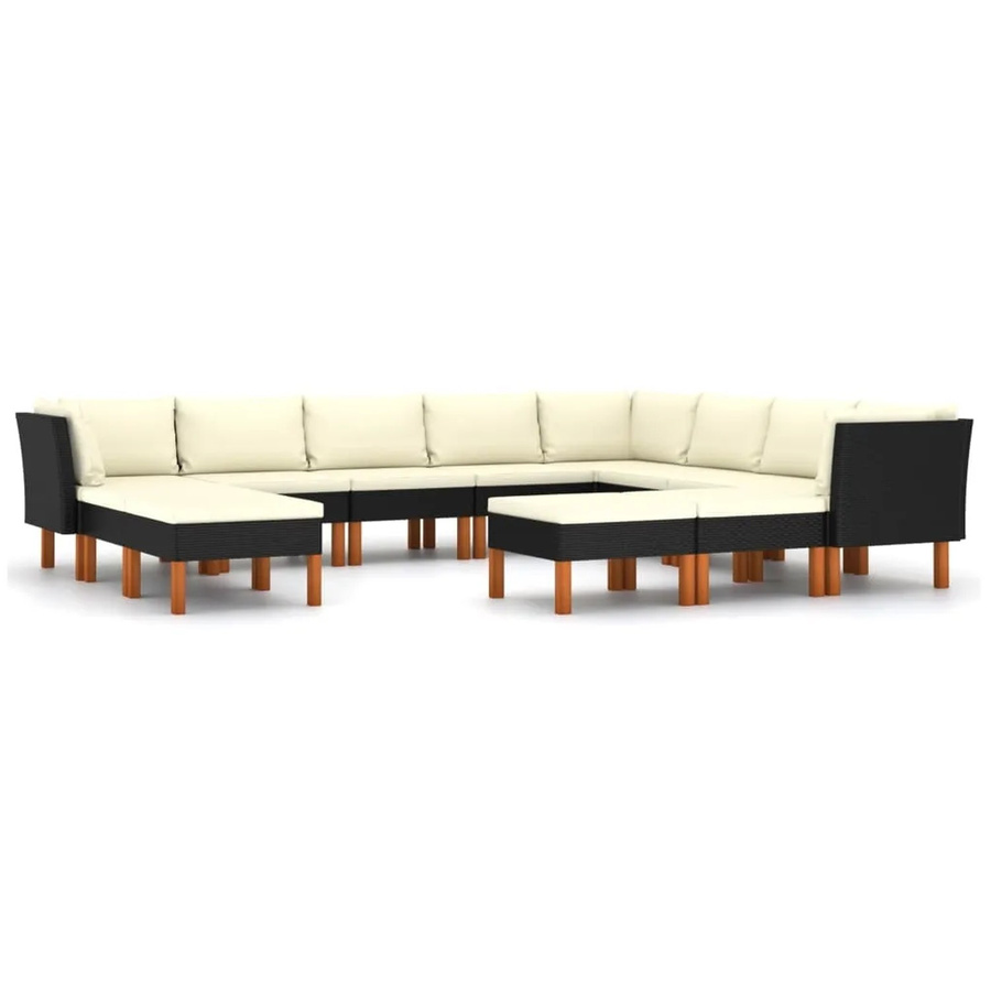 vidaXL 12-tlg Garten-Lounge-Set in L-Form mit Kissen aus Poly Rattan und Metall in Schwarz und Weiß - Bild 2