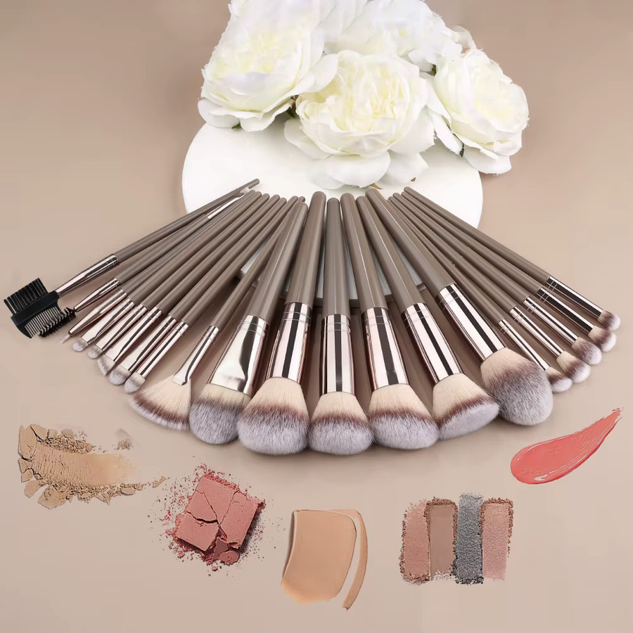RUNTOIN Make-up-Pinsel Set, 3-20-teilig, mit Beauty-Schwamm, Braun, Unisex - Bild 3