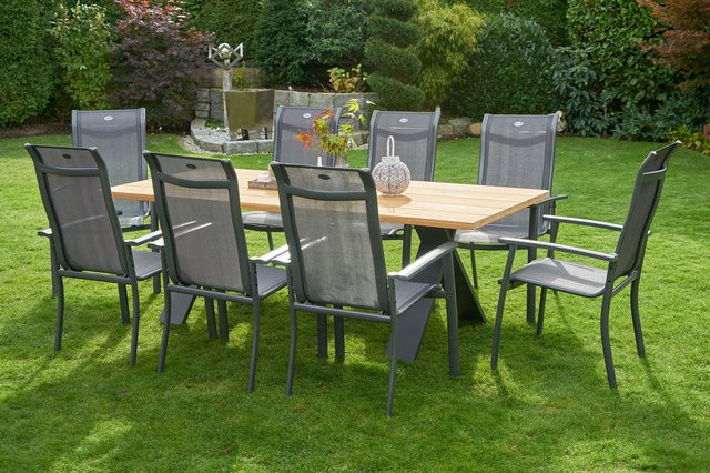 Hartman Xanadu Alice Comfort Garten-Essgruppe aus Aluminium und Teakholz in Anthrazit mit 8 Stapelsesseln, Tisch B: 220 cm, T: 100 cm - Bild 1